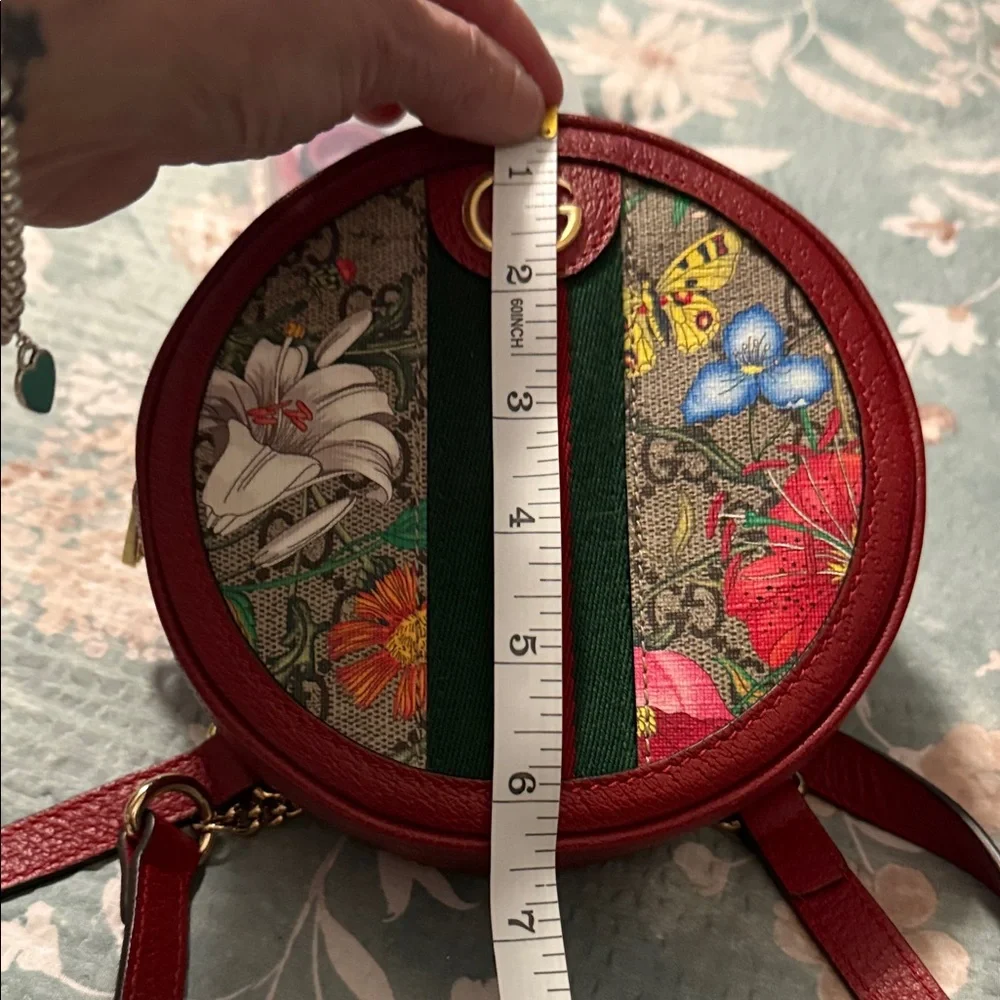 Gucci Mini Red Floral Round with Web Stripe Backpack w/Gucci Dust Bag - Picture 6 of 7